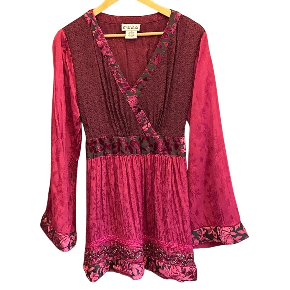 Vintage Y2K Marisol Blouse Boho Whimsigoth Velvet Burnout Magenta Plum Large